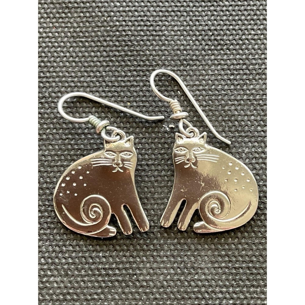 Laurel Burch "Keshire Cat" silver-toned dangle earrings from the 1980s Vintage